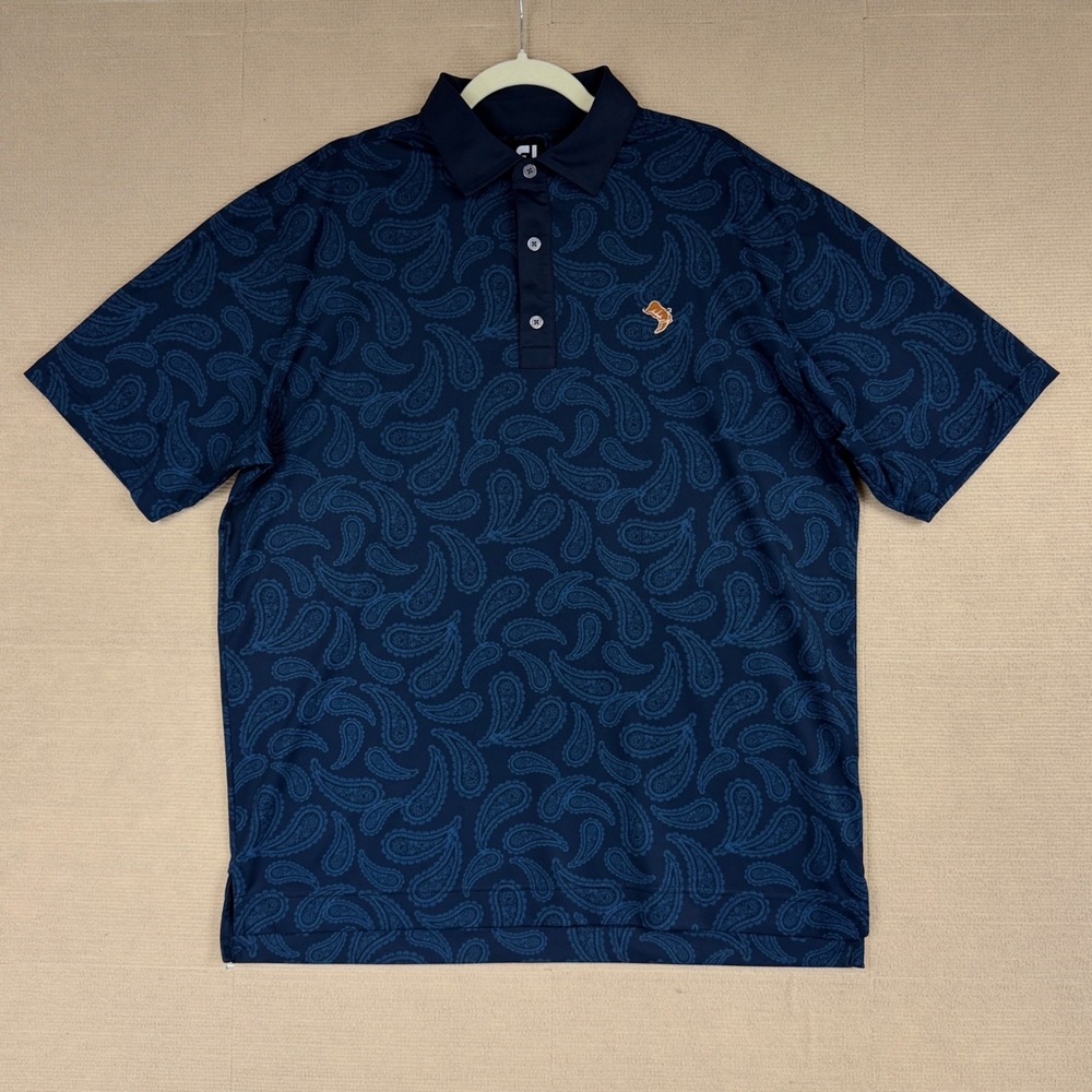 FootJoy Mens Golf Polo Large Navy Blue Paisley Short Sleeve Performance Shirt